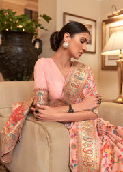 Kalista Peachy Pink Woven Jamewar Kashmiri Banarasi Saree